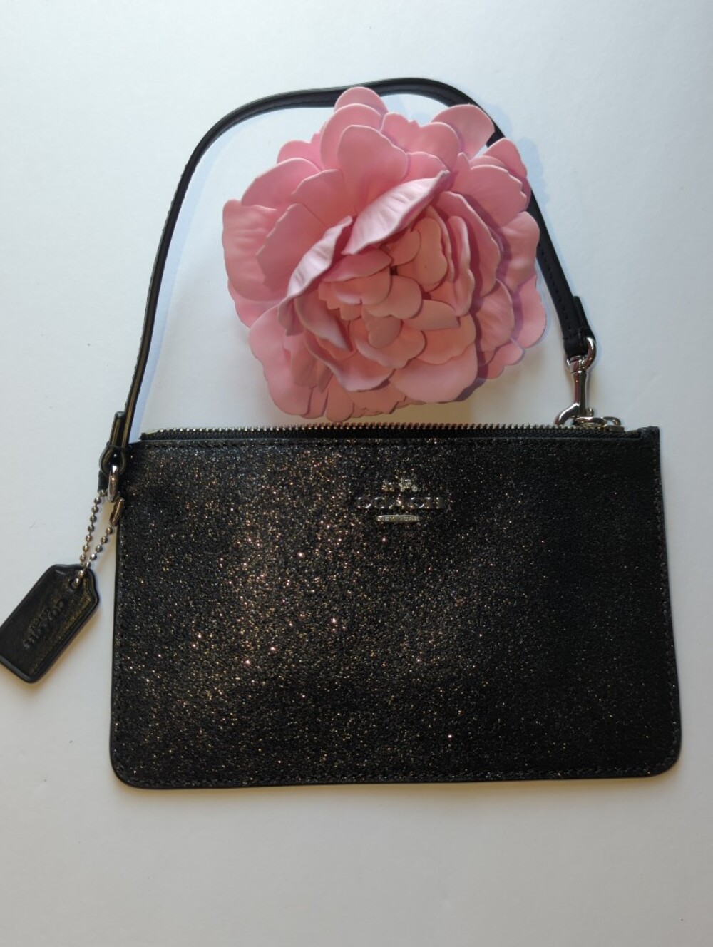 Coach Black Sparkling Glitter Rare Wristlet With Hangtag Edgy Glam